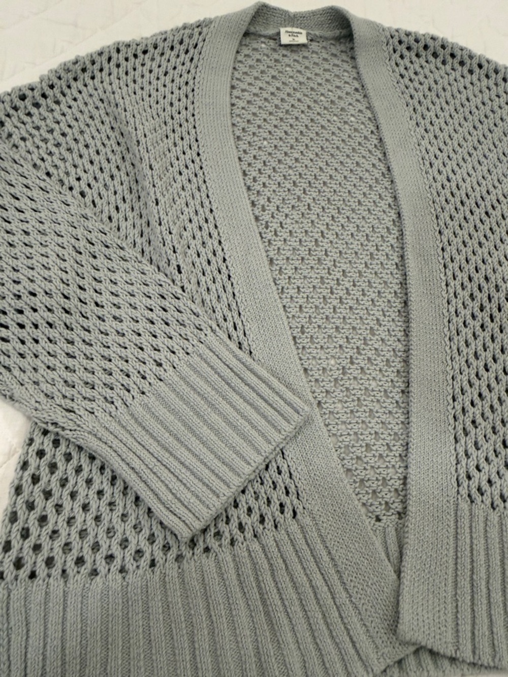 Abercrombie & Fitch Light Gray/Green Open-Weave Cardigan - Picture 3 of 3